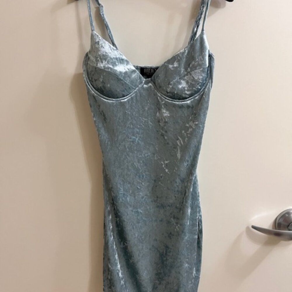 Hera collection blue/green velvet bodycon stretch dress, size small
